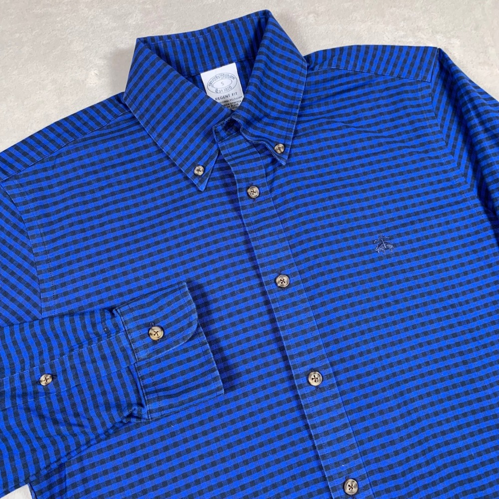 Brooks Brothers Button Down Shirt Mens S Blue Gingham Regent Fit Non-Iron